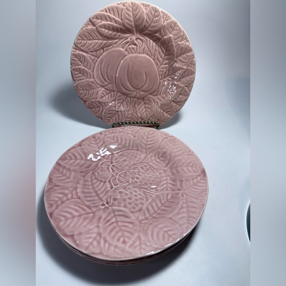 Vintage Jay Wilfred Andrea by Sadek Pink Embossed Floral Plate Portugal set of 4